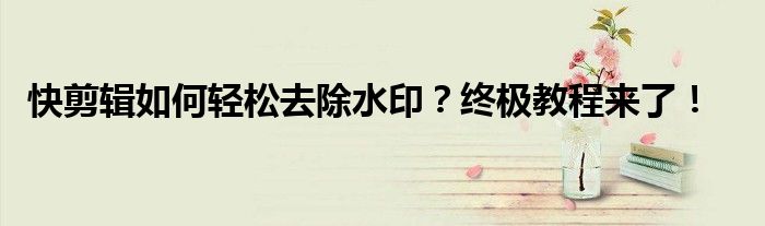 快剪辑如何轻松去除水印？终极教程来了！