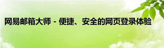 网易邮箱大师 - 便捷、安全的网页登录体验
