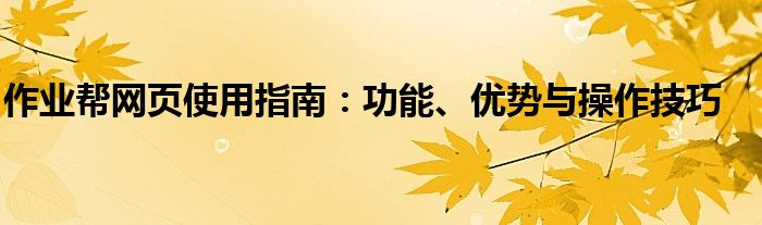 作业帮网页使用指南：功能、优势与操作技巧