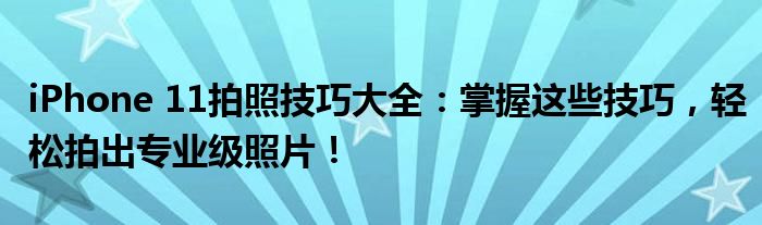 iPhone 11拍照技巧大全：掌握这些技巧，轻松拍出专业级照片！