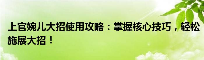 上官婉儿大招使用攻略：掌握核心技巧，轻松施展大招！