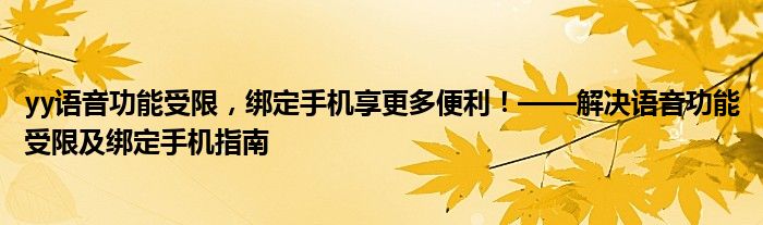 yy语音功能受限，绑定手机享更多便利！——解决语音功能受限及绑定手机指南