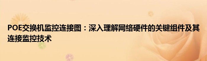 POE交换机监控连接图：深入理解网络硬件的关键组件及其连接监控技术