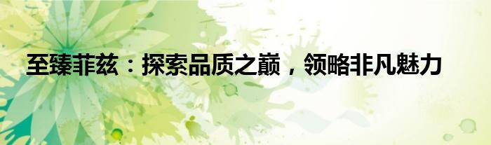 至臻菲兹：探索品质之巅，领略非凡魅力