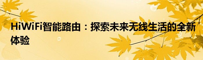 HiWiFi智能路由：探索未来无线生活的全新体验