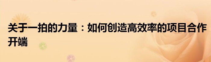 关于一拍的力量：如何创造高效率的项目合作开端