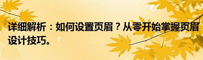 详细解析：如何设置页眉？从零开始掌握页眉设计技巧。