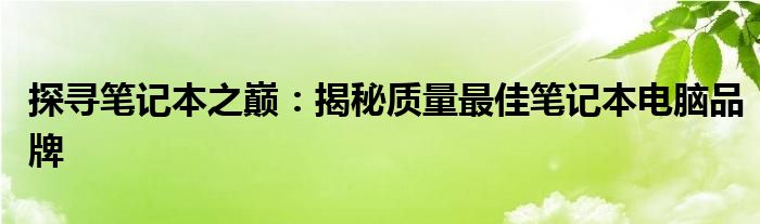 探寻笔记本之巅：揭秘质量最佳笔记本电脑品牌