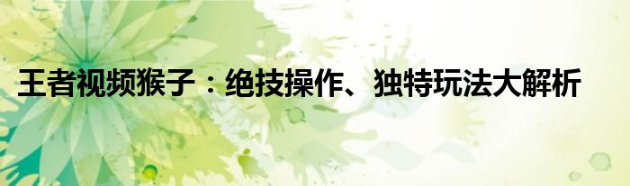王者视频猴子：绝技操作、独特玩法大解析
