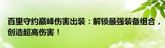 百里守约巅峰伤害出装：解锁最强装备组合，创造超高伤害！
