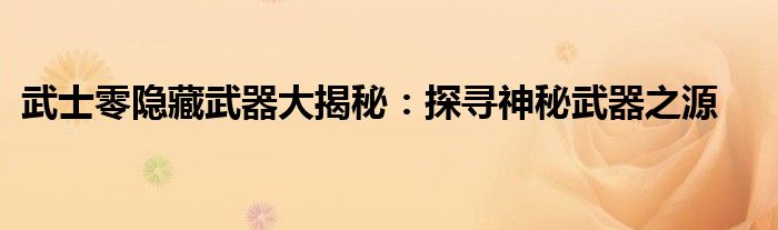 武士零隐藏武器大揭秘：探寻神秘武器之源
