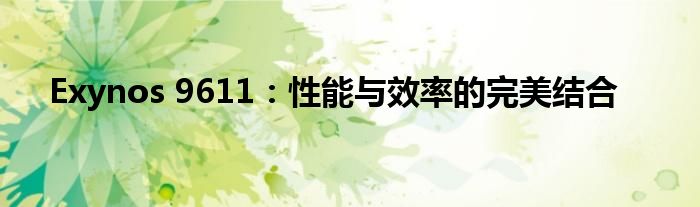 Exynos 9611：性能与效率的完美结合