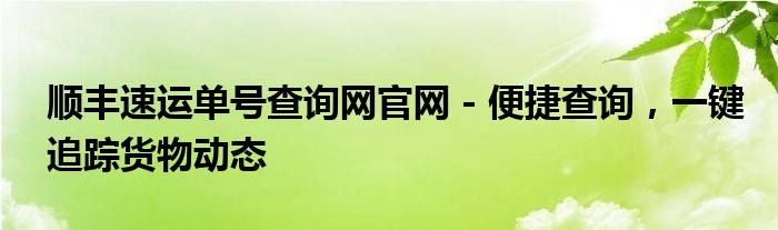 顺丰速运单号查询网官网 - 便捷查询，一键追踪货物动态