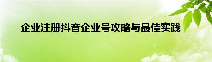 企业注册抖音企业号攻略与最佳实践