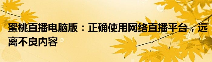 蜜桃直播电脑版：正确使用网络直播平台，远离不良内容