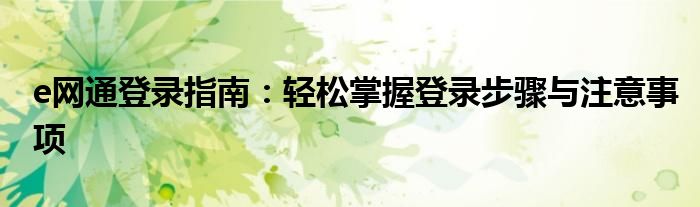 e网通登录指南：轻松掌握登录步骤与注意事项
