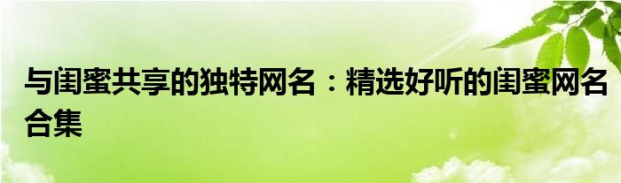与闺蜜共享的独特网名：精选好听的闺蜜网名合集