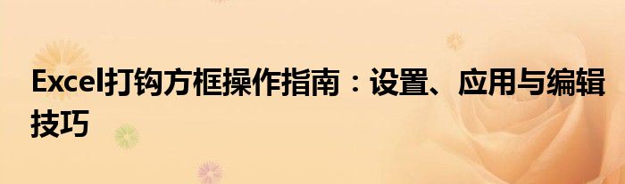 Excel打钩方框操作指南：设置、应用与编辑技巧