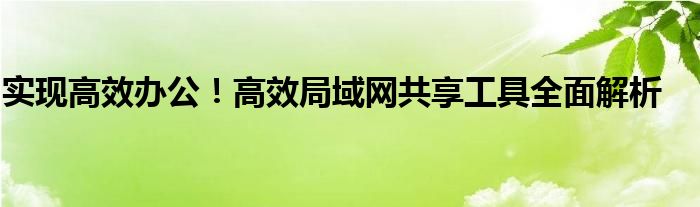 实现高效办公！高效局域网共享工具全面解析