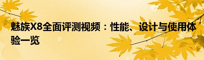 魅族X8全面评测视频：性能、设计与使用体验一览