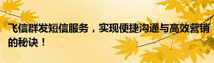 飞信群发短信服务，实现便捷沟通与高效营销的秘诀！