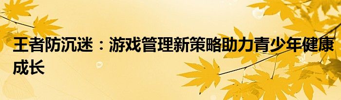 王者防沉迷：游戏管理新策略助力青少年健康成长