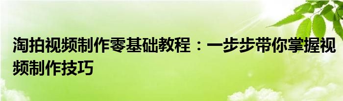 淘拍视频制作零基础教程：一步步带你掌握视频制作技巧