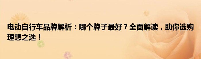 电动自行车品牌解析：哪个牌子最好？全面解读，助你选购理想之选！