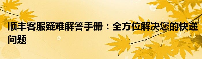 顺丰客服疑难解答手册：全方位解决您的快递问题