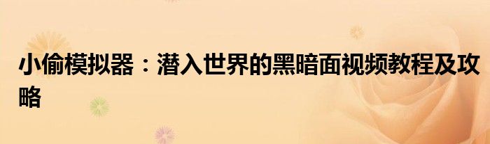 小偷模拟器：潜入世界的黑暗面视频教程及攻略