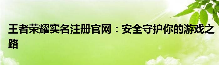王者荣耀实名注册官网：安全守护你的游戏之路