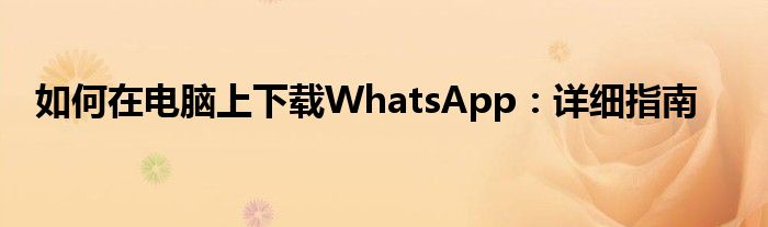 如何在电脑上下载WhatsApp：详细指南