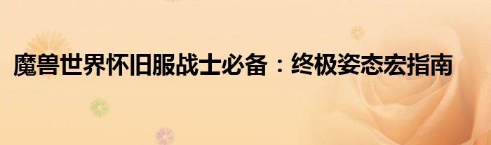 魔兽世界怀旧服战士必备：终极姿态宏指南