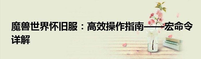 魔兽世界怀旧服：高效操作指南——宏命令详解