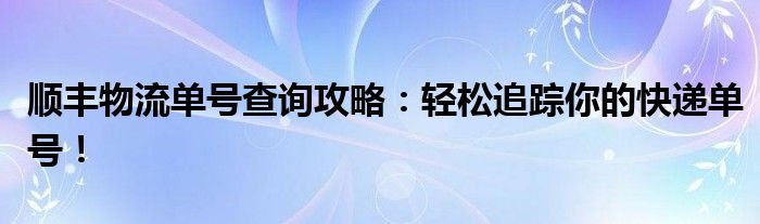 顺丰物流单号查询攻略：轻松追踪你的快递单号！