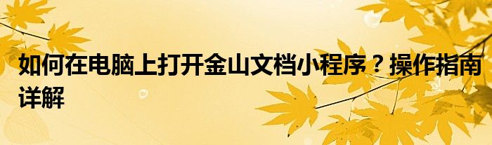 如何在电脑上打开金山文档小程序？操作指南详解