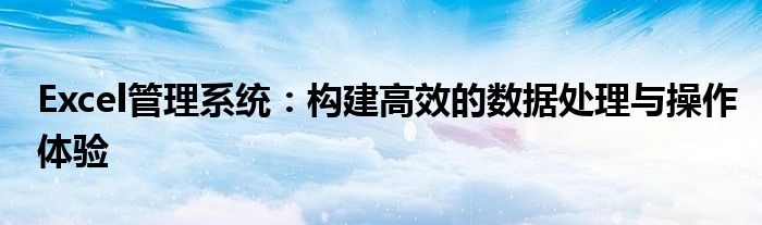 Excel管理系统：构建高效的数据处理与操作体验
