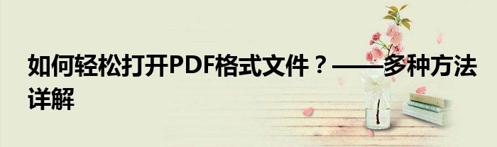 如何轻松打开PDF格式文件？——多种方法详解
