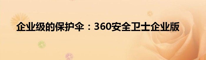 企业级的保护伞：360安全卫士企业版