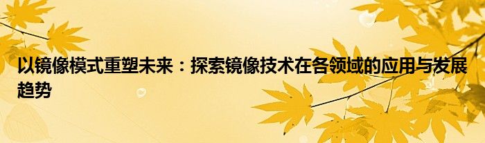 以镜像模式重塑未来：探索镜像技术在各领域的应用与发展趋势