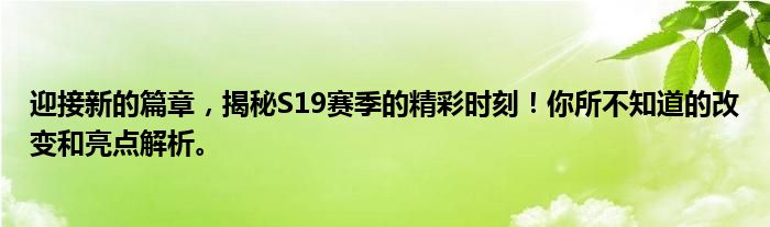 迎接新的篇章，揭秘S19赛季的精彩时刻！你所不知道的改变和亮点解析。