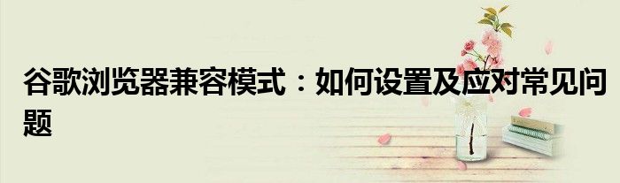 谷歌浏览器兼容模式：如何设置及应对常见问题