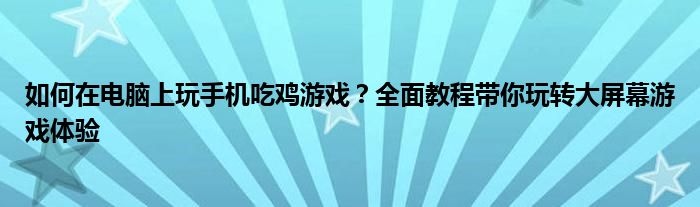 如何在电脑上玩手机吃鸡游戏？全面教程带你玩转大屏幕游戏体验