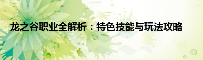 龙之谷职业全解析：特色技能与玩法攻略