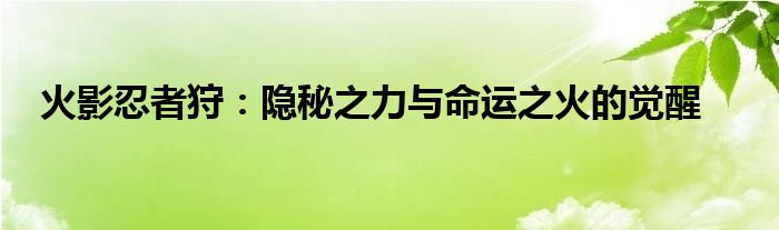 火影忍者狩：隐秘之力与命运之火的觉醒