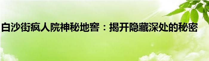 白沙街疯人院神秘地窖：揭开隐藏深处的秘密