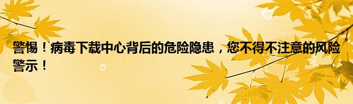 警惕！病毒下载中心背后的危险隐患，您不得不注意的风险警示！
