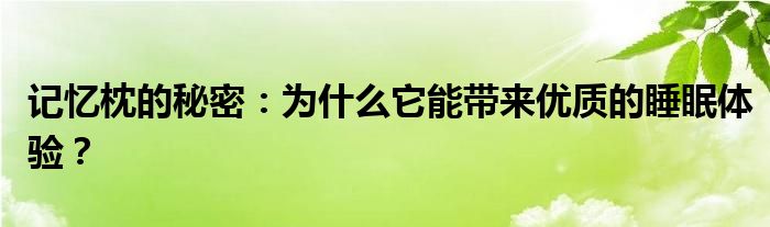 记忆枕的秘密：为什么它能带来优质的睡眠体验？
