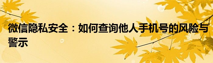 微信隐私安全：如何查询他人手机号的风险与警示