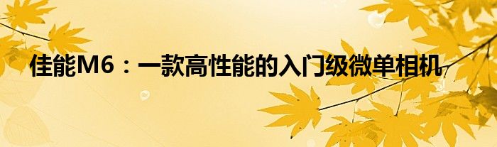 佳能M6：一款高性能的入门级微单相机